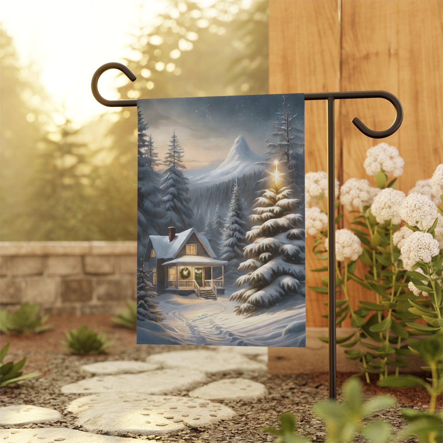 Cozy Winter Cabin Garden Flag