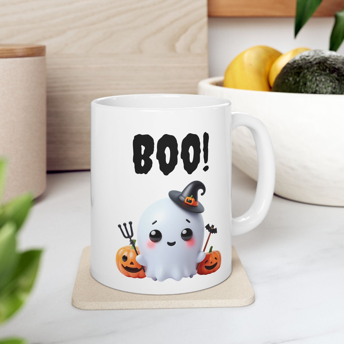 BOO!" Cute Ghost & Witch Hat Coffee Mug