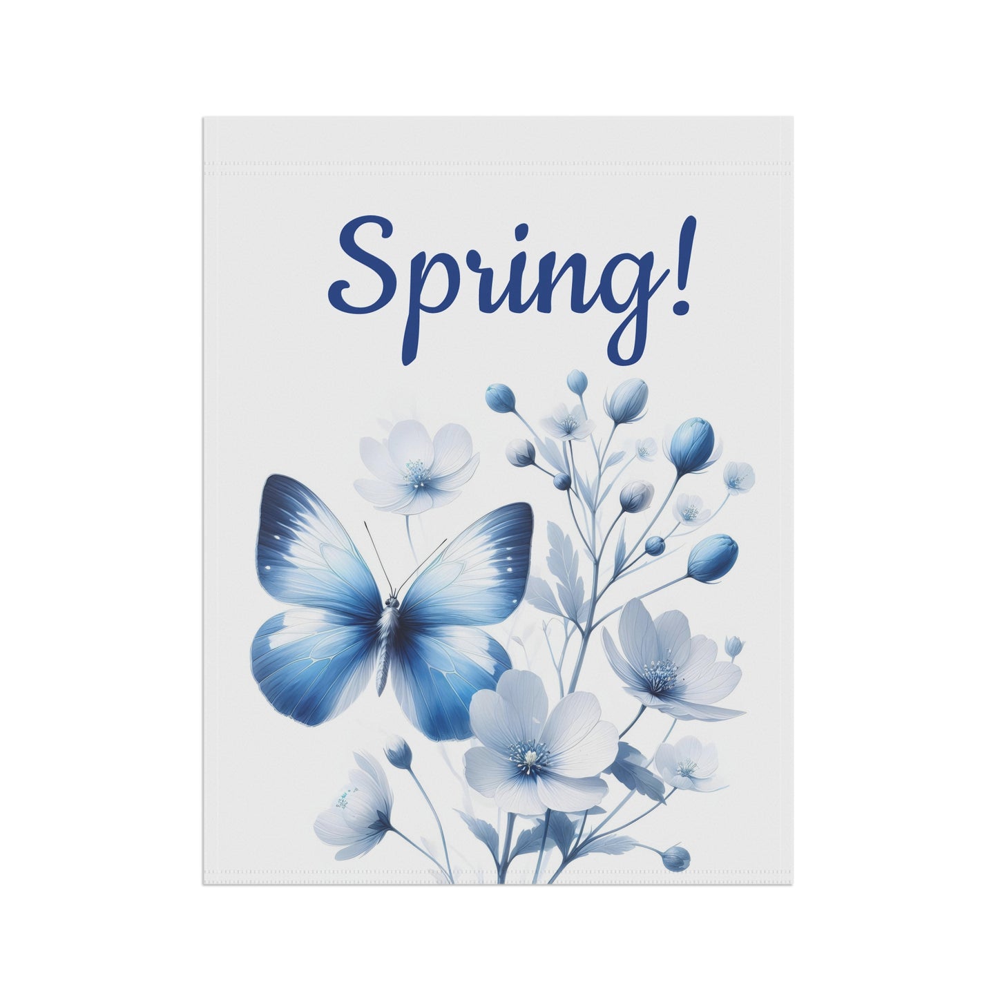 Elegant Single Blue Butterfly & Blue Floral Spring Garden Flag