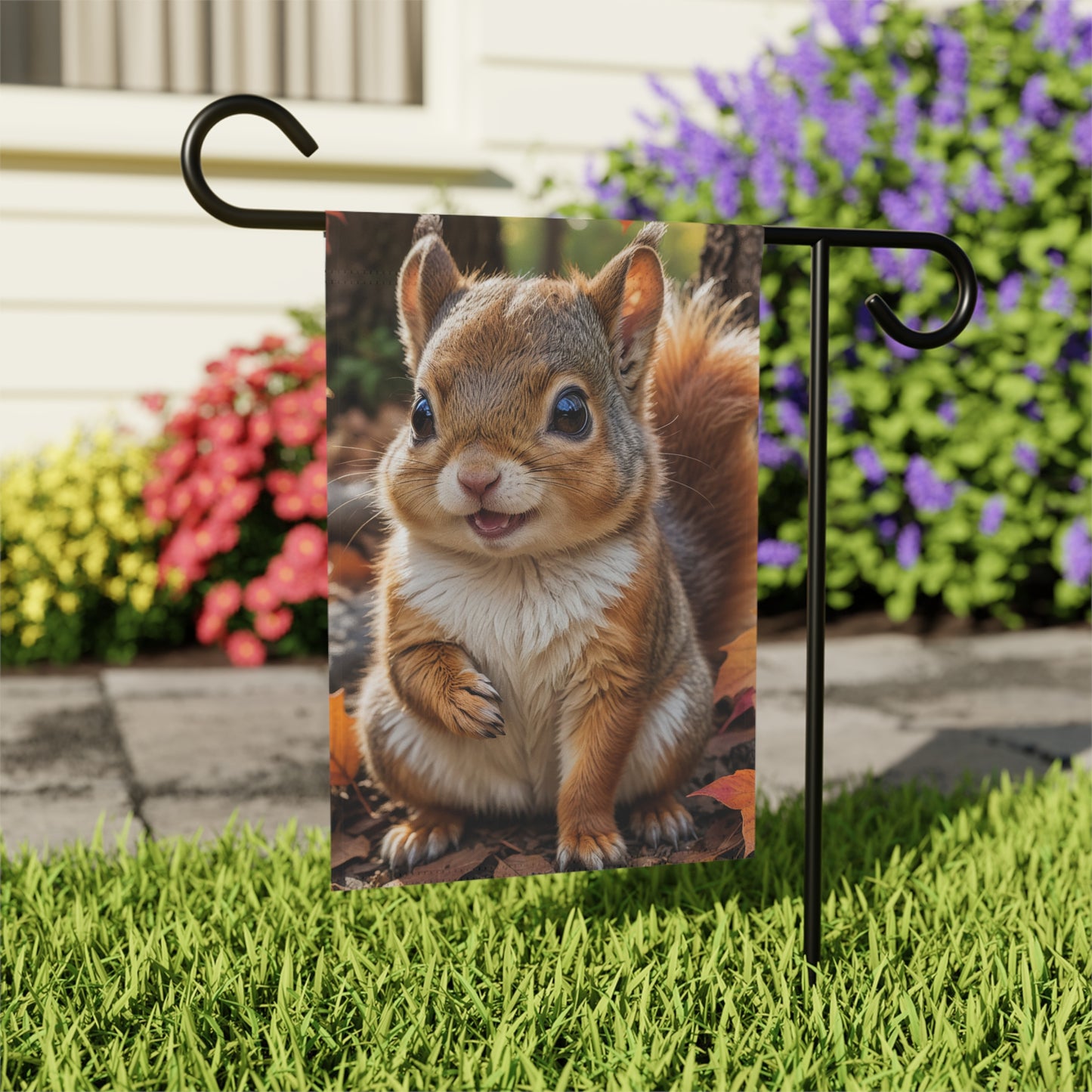 Smiling Squirrel Autumn Garden Flag