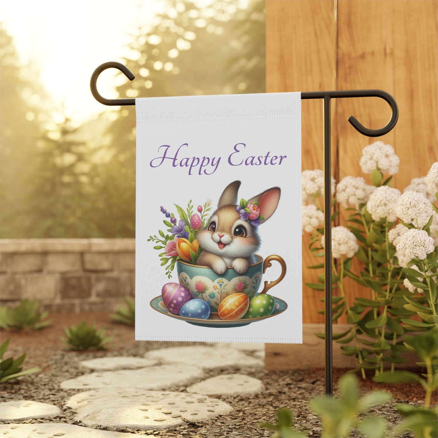 Bunny in Teacup Easter Garden Flag
