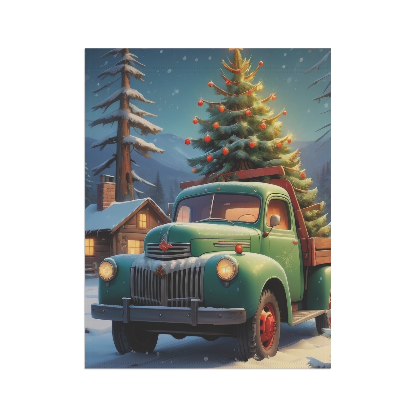 Vintage Christmas Tree Truck Garden Flag
