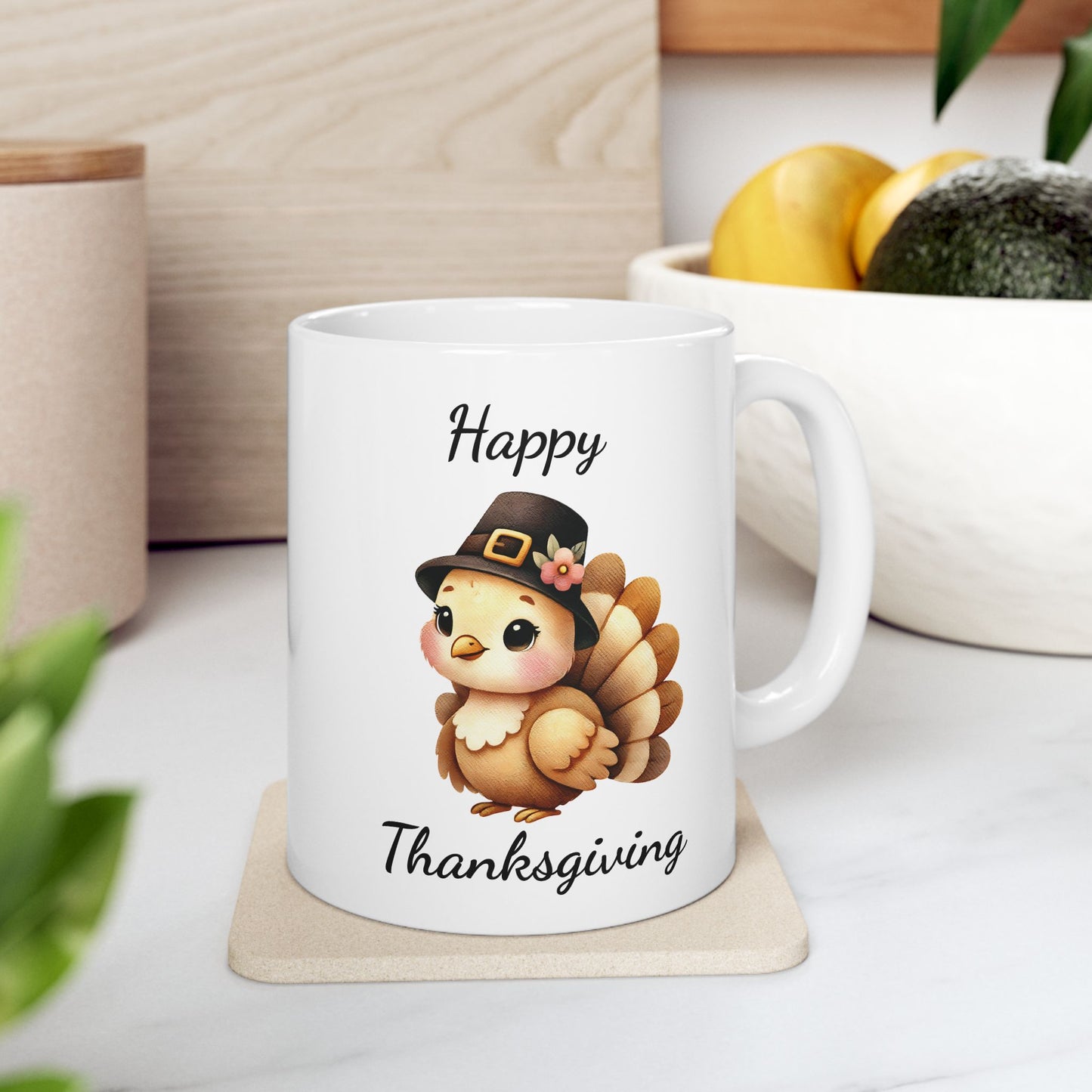 Thanksgiving Turkey Ceramic Mug with a Sweet Baby Turkey