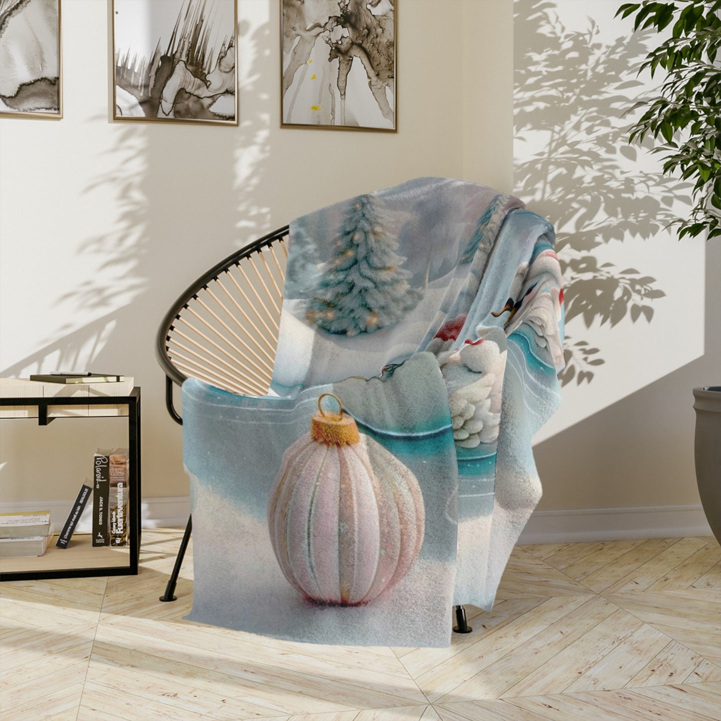 Festive Swans on Ice Velveteen Blanket