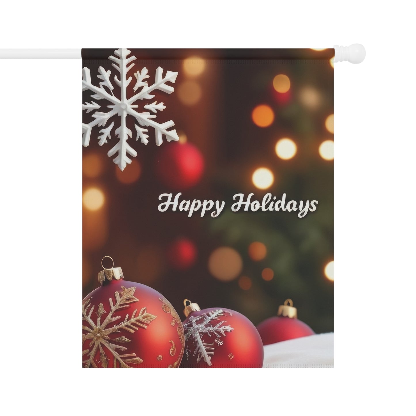 "Happy Holidays" Snowflake & Ornaments Garden Flag
