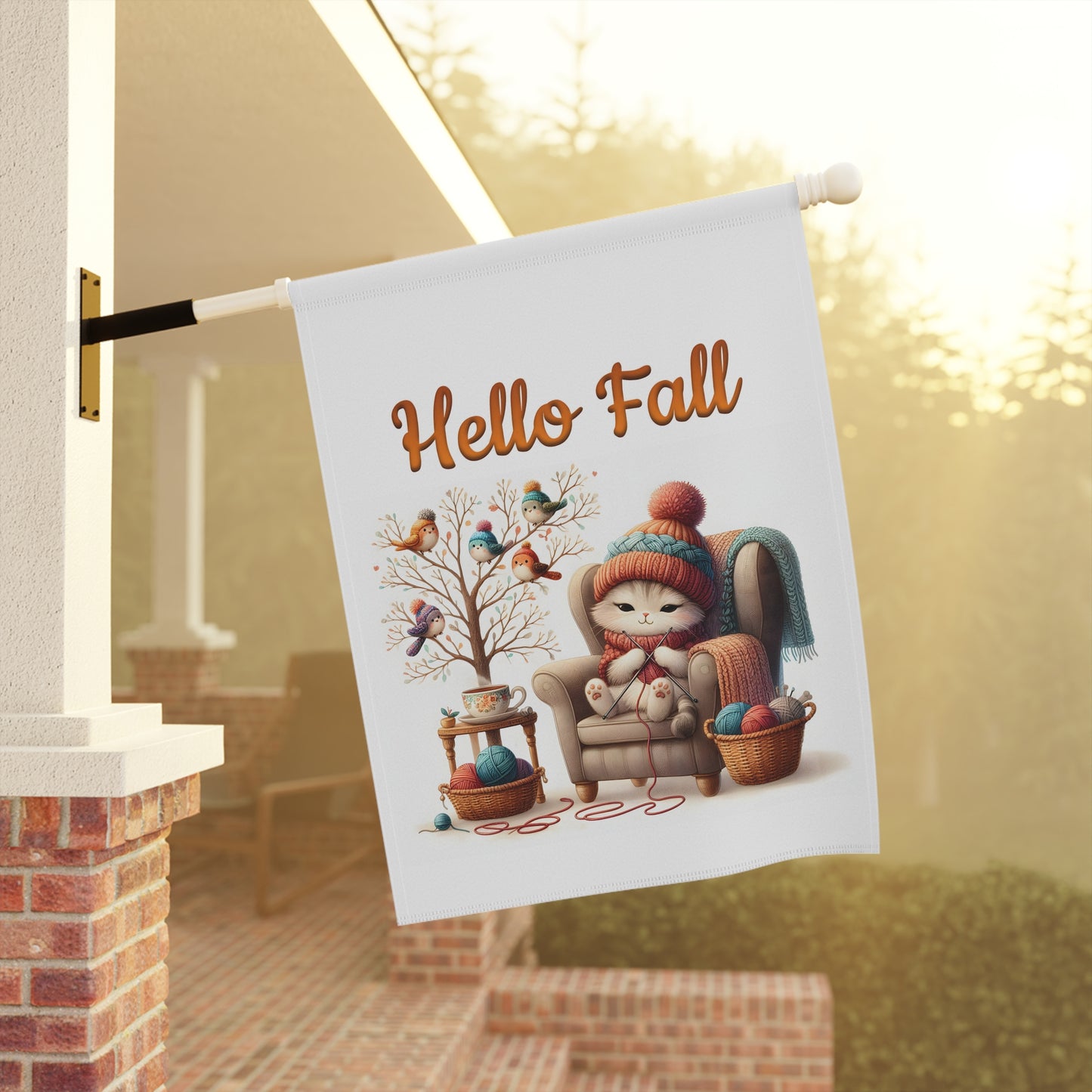 "Hello Fall" Cozy Cat Garden Flag