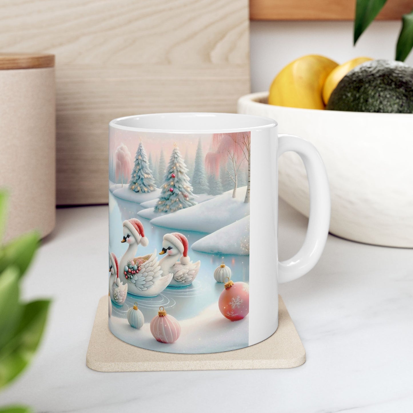 Whimsical Christmas Swans Coffee Mug