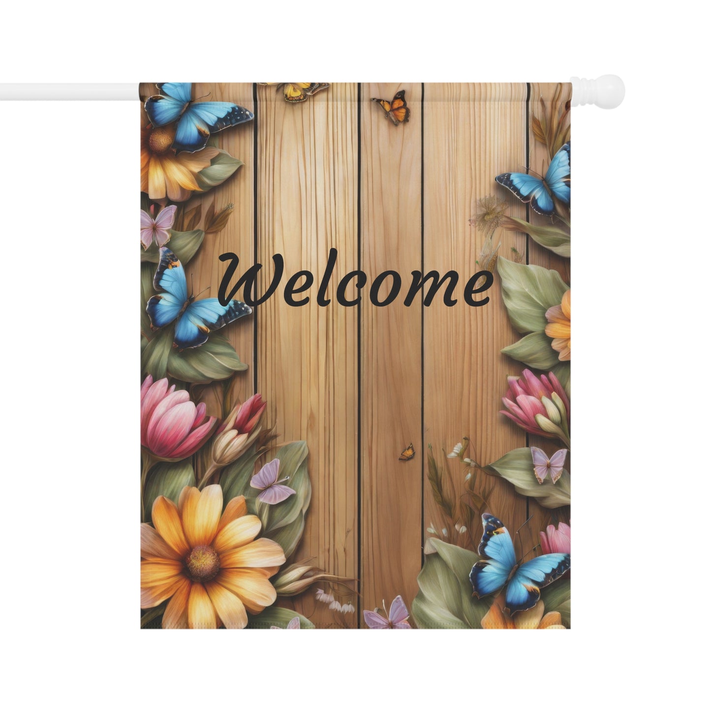 Welcome Garden Flag with Butterflies and Flowers