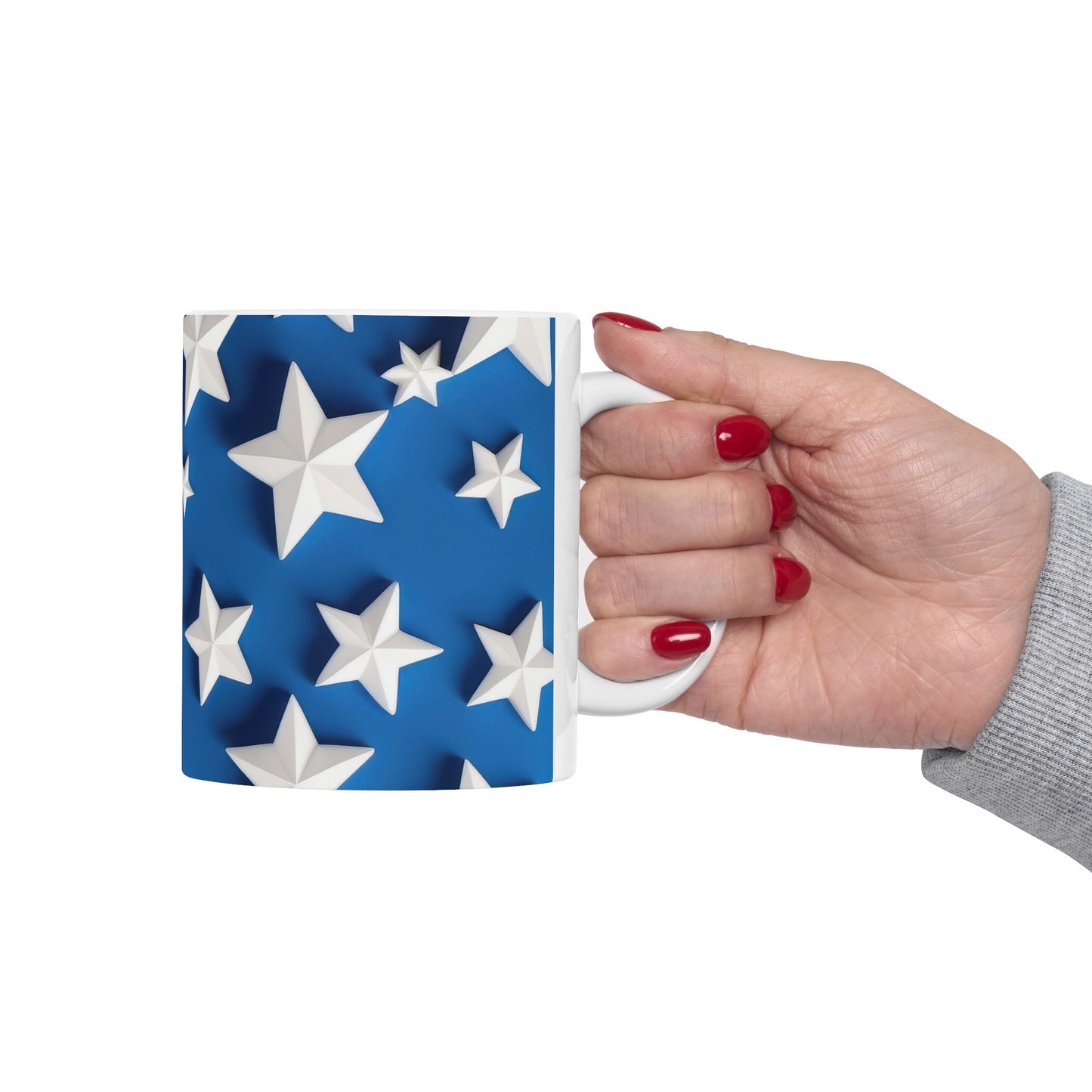 3D White Stars on Blue Coffee Mug