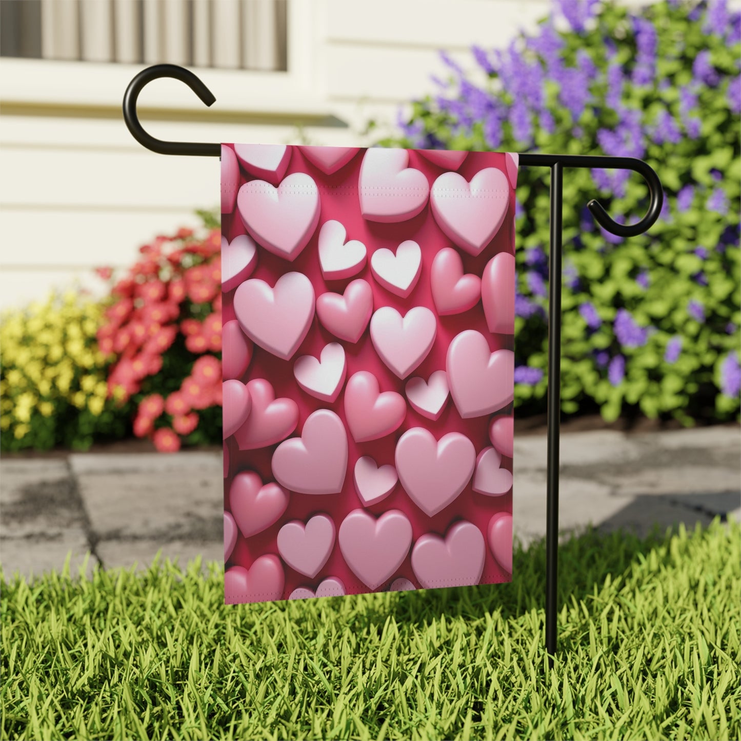 Pink Hearts Valentine Garden Flag