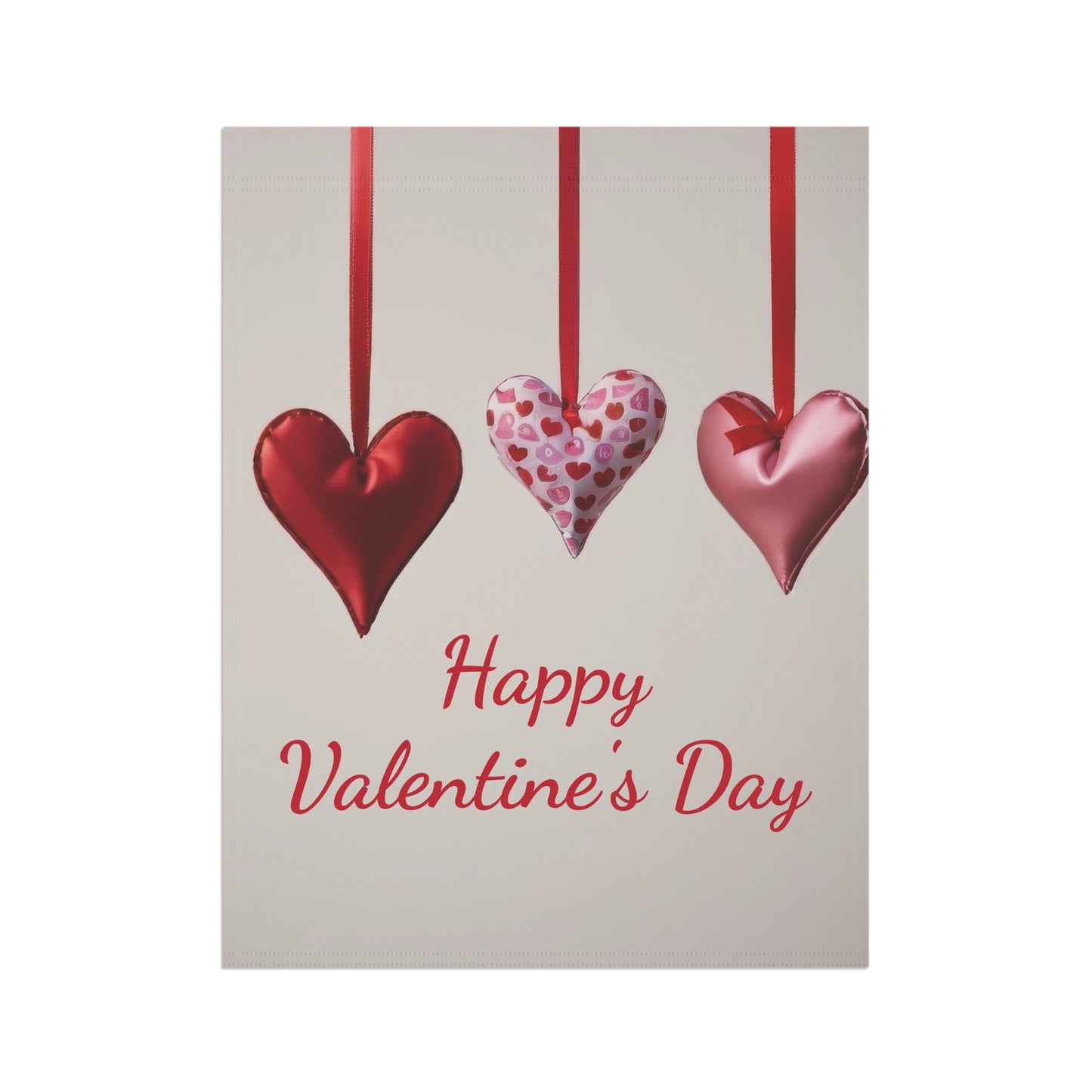Elegant Red & Pink Hanging Hearts Valentine Garden Flag