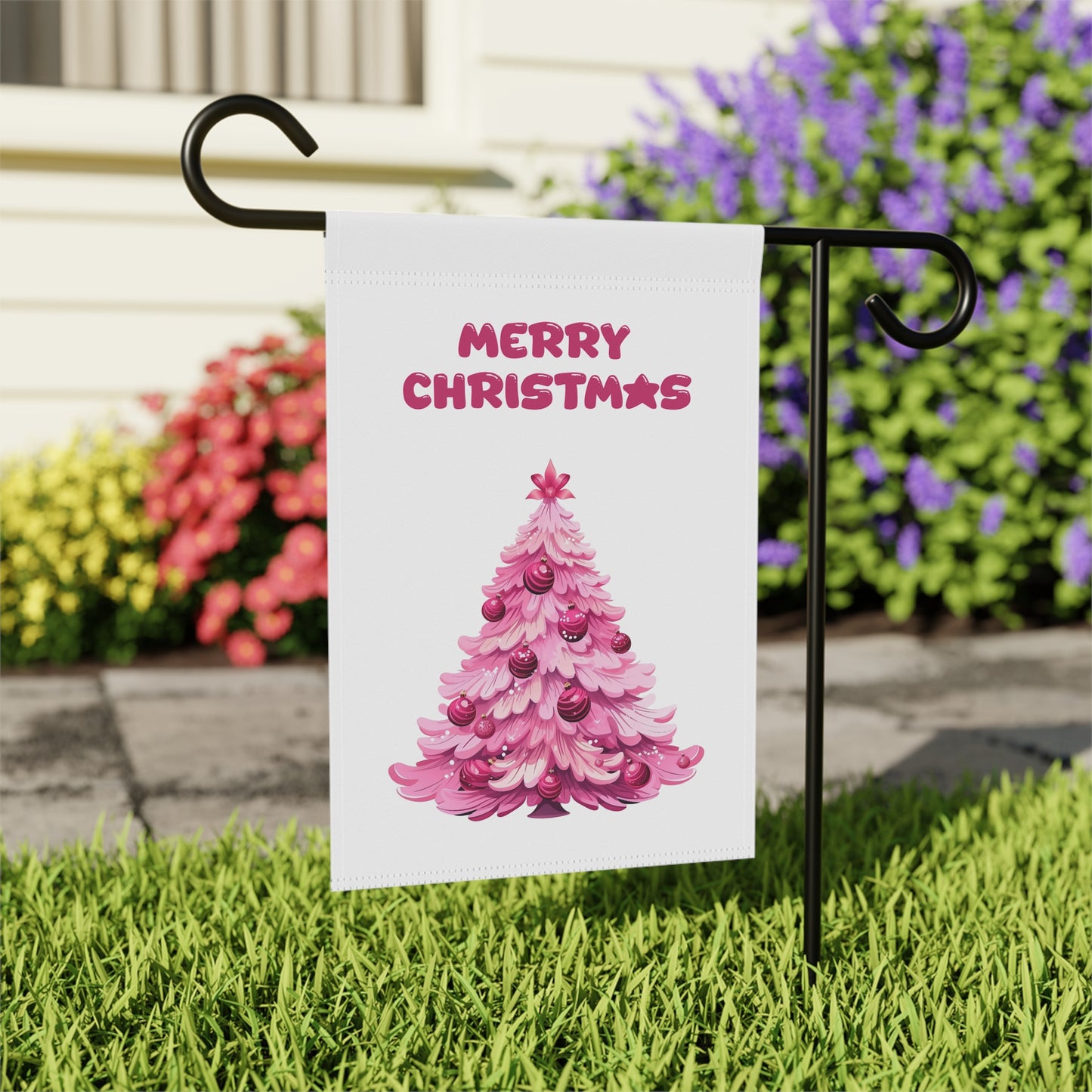 Pink Christmas Tree Garden Flag