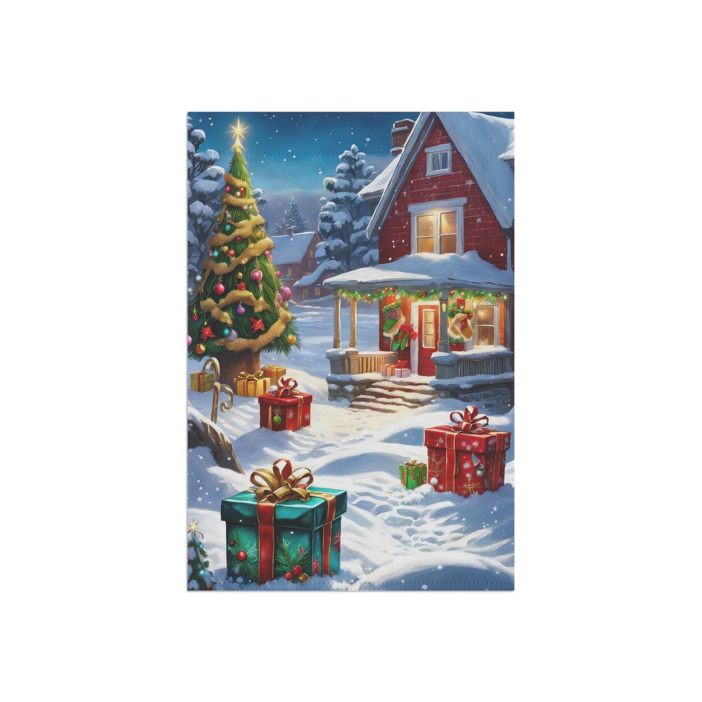 Christmas House Adorned with Presents Holiday Garden Flag/ House Banner