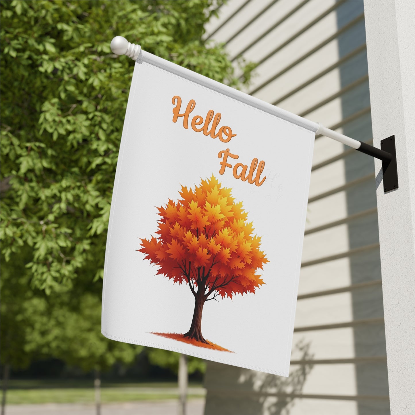 Hello Fall Garden Flag with Golden Autumn Tree