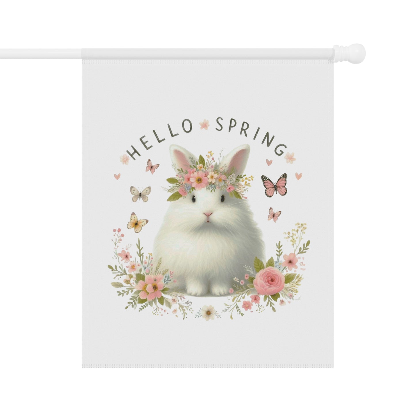 "Hello Spring" Fluffy Bunny Garden Flag