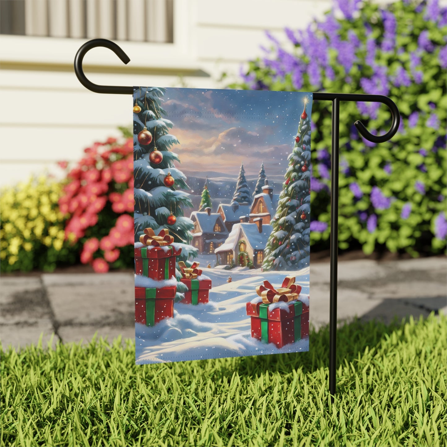 Magical Christmas Village & Presents Garden Flag