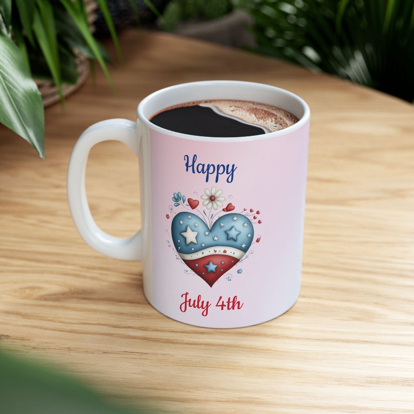 Festive Red, White & Blue Heart Ceramic Mug