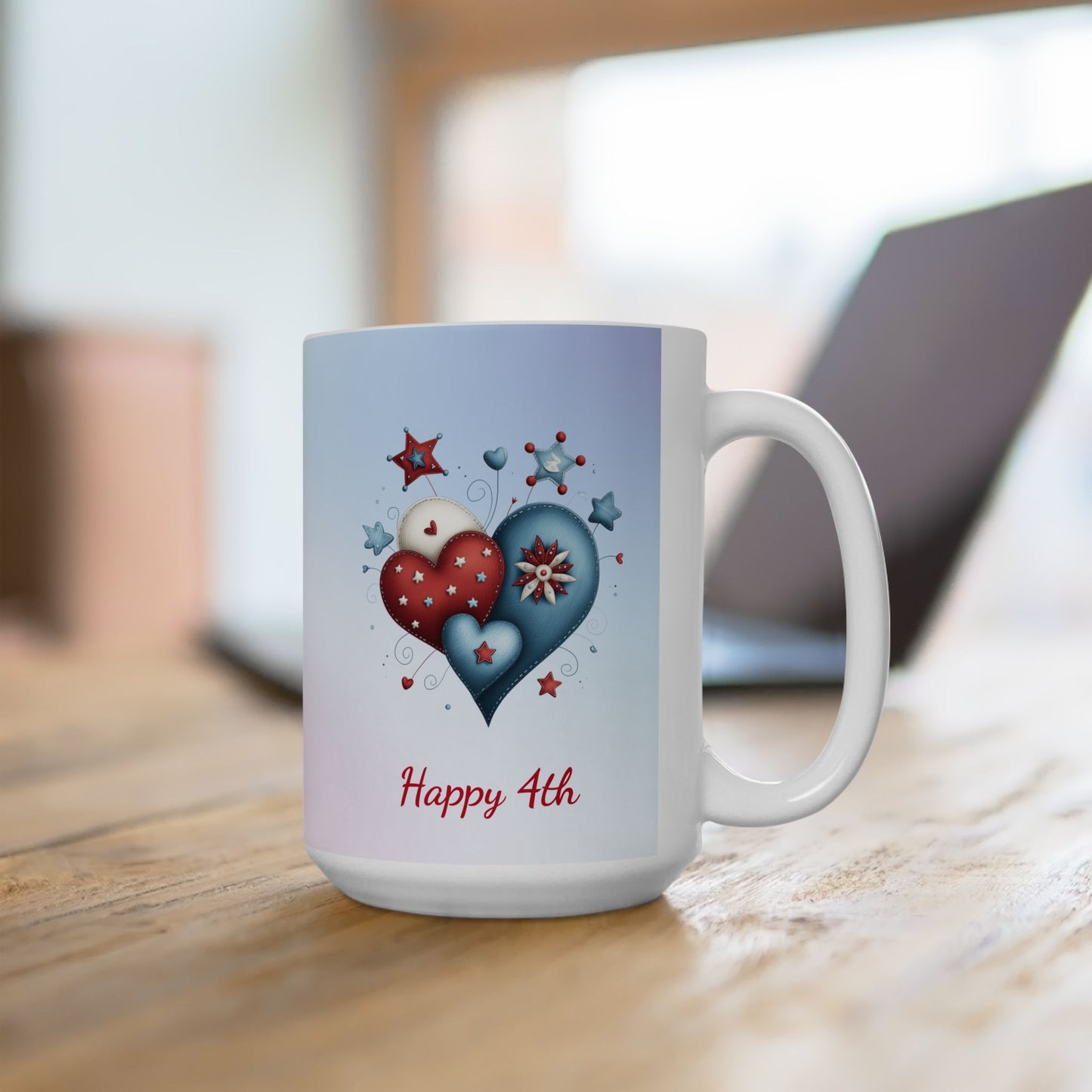 Festive Red, White & Blue Hearts Ceramic Mug