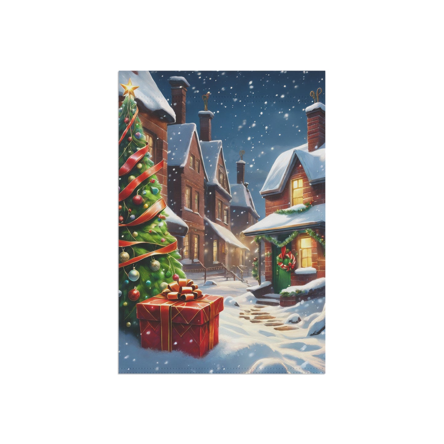 Cozy Christmas Street Garden Flag