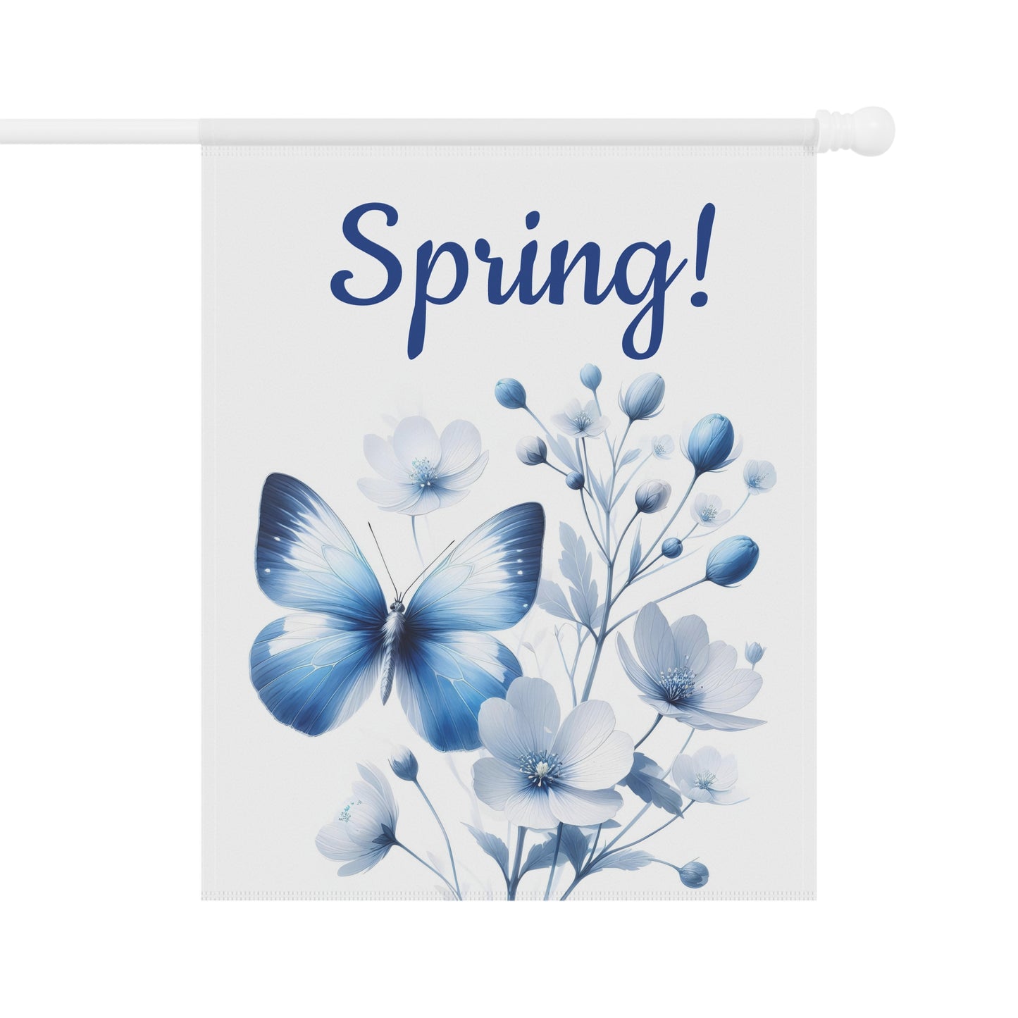 Elegant Single Blue Butterfly & Blue Floral Spring Garden Flag