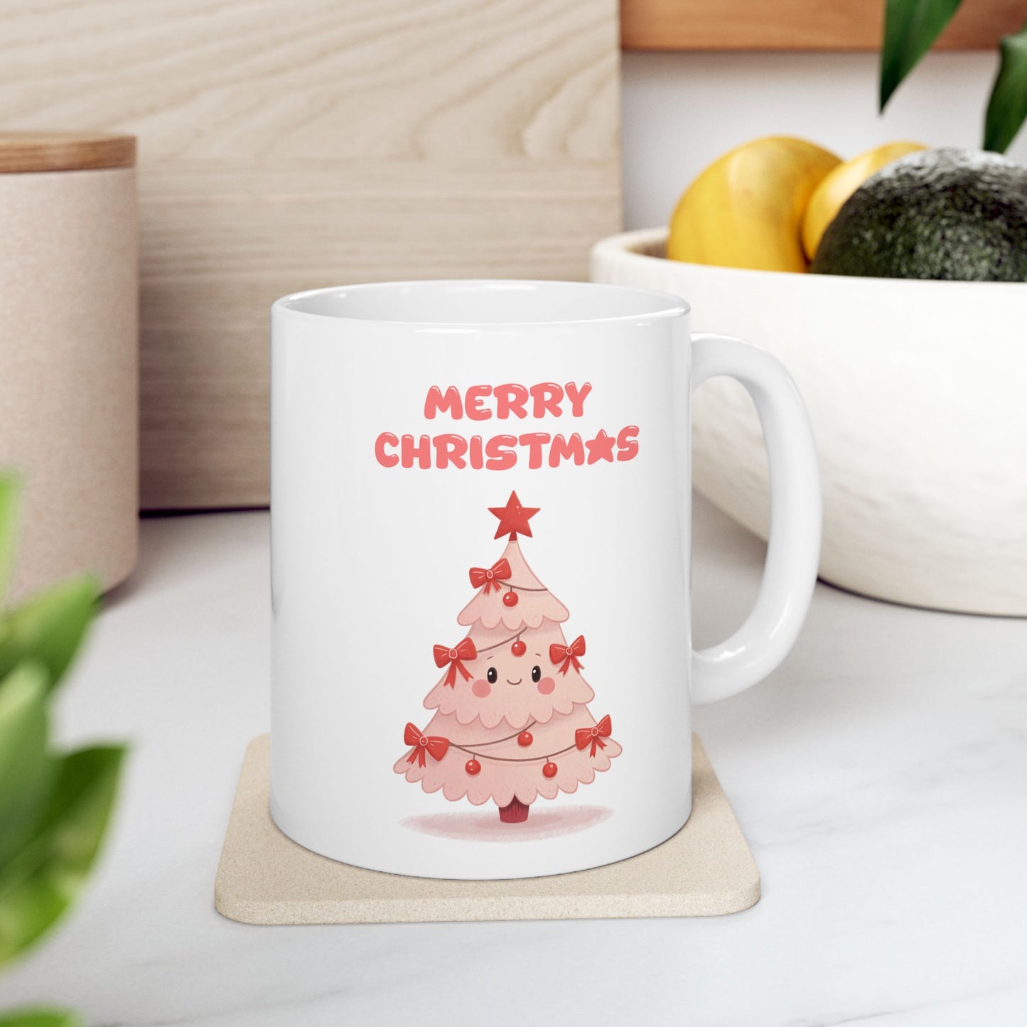 Cute Pink Christmas Tree Coffee Mug