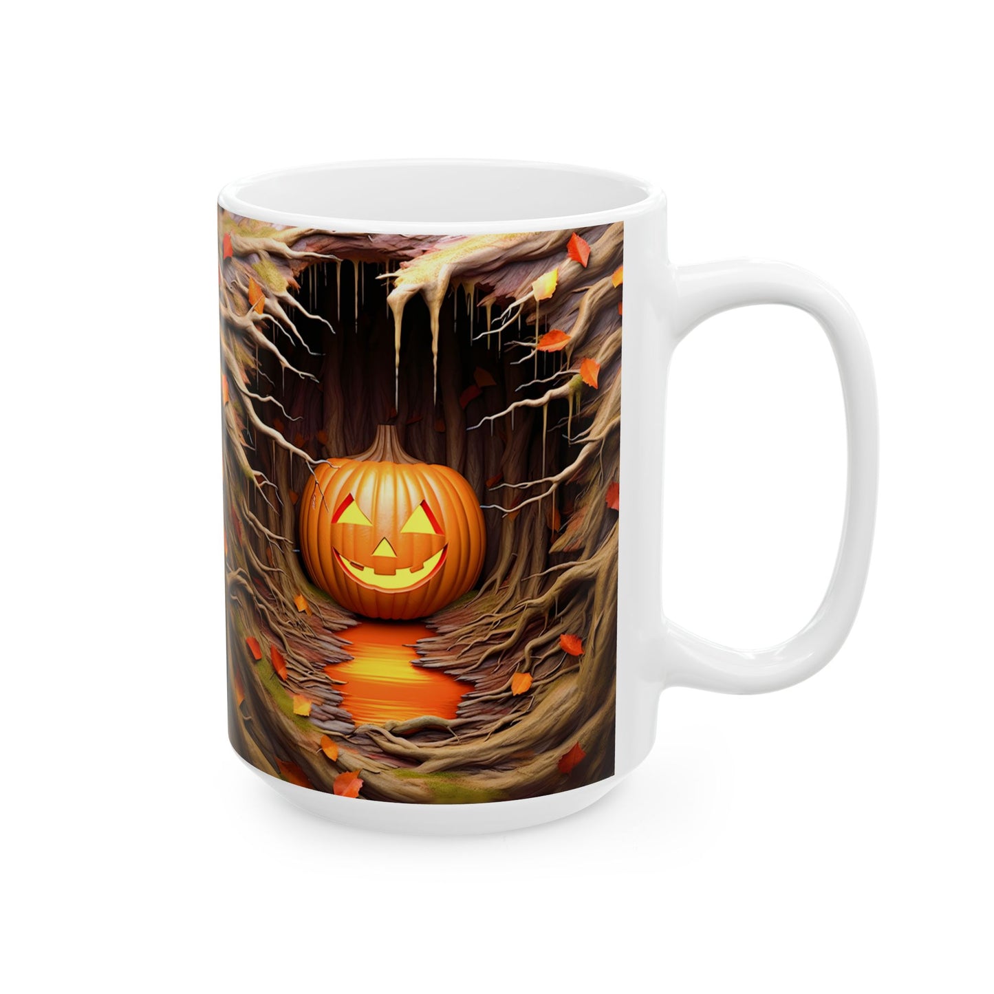 Enchanting 3D Jack-O'-Lantern Tree Cave Coffee Mug
