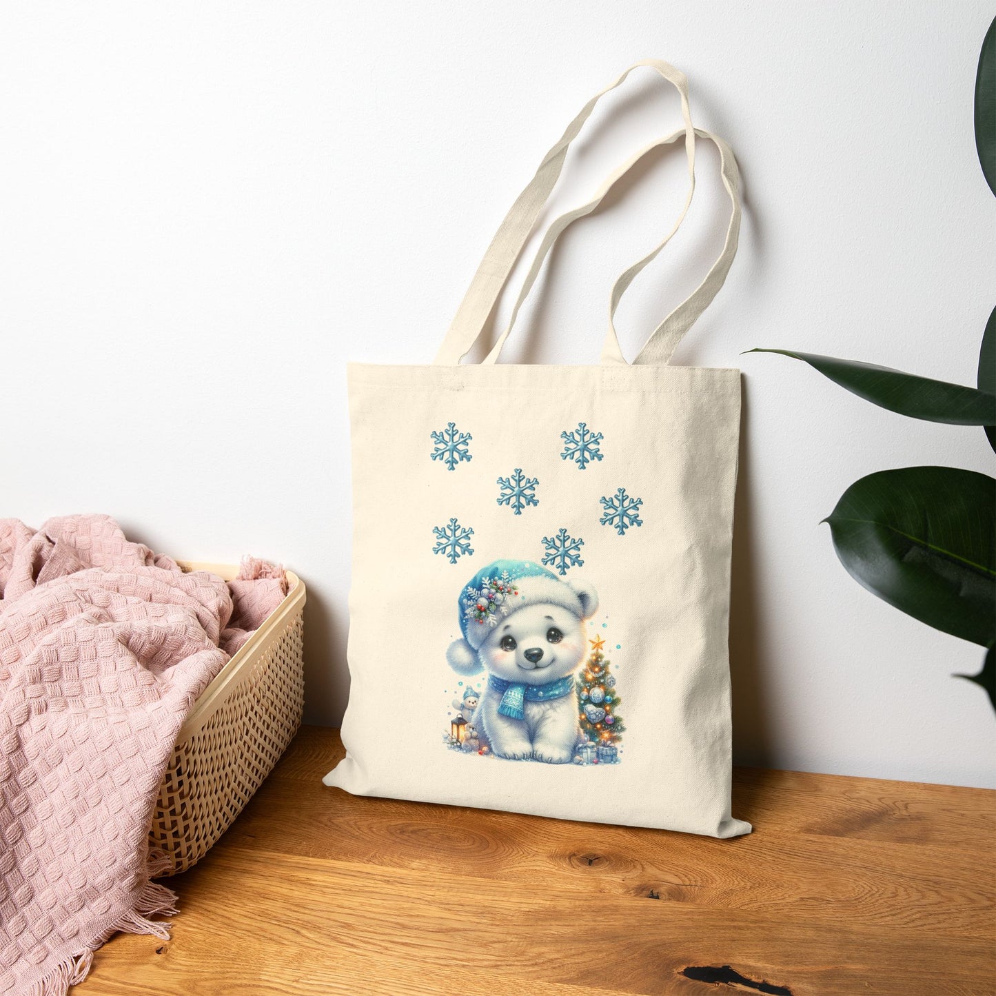 Whimsical Polar Bear Holiday Reusable Tote Bag