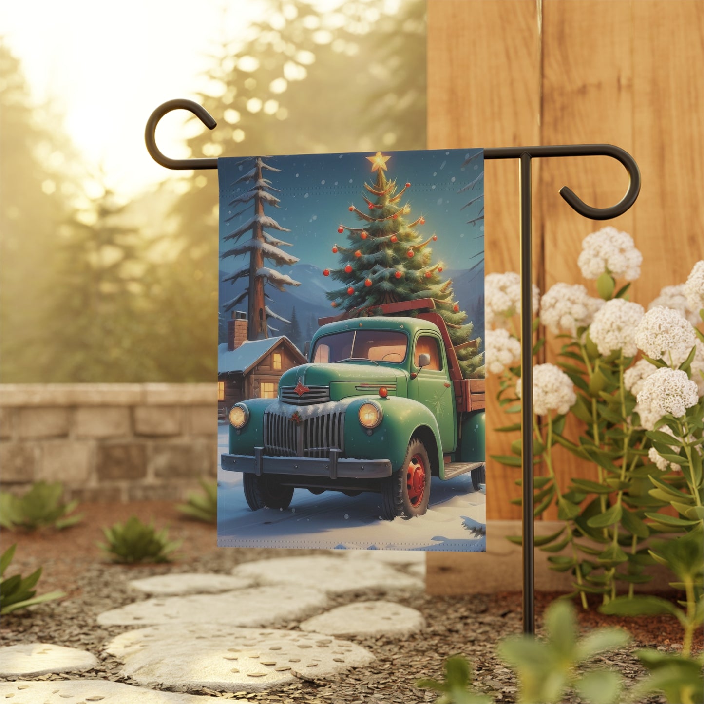 Vintage Christmas Tree Truck Garden Flag