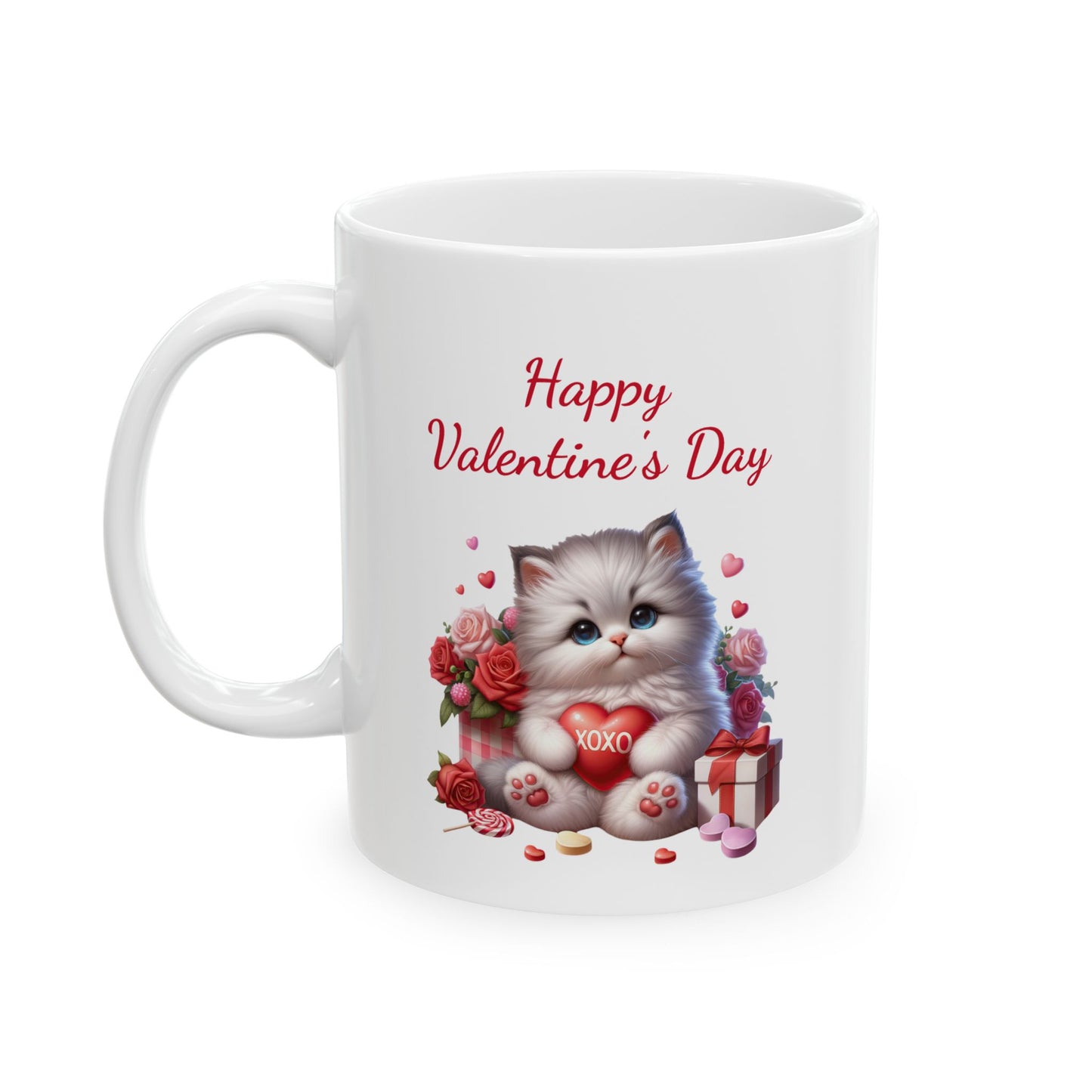 Adorable Kitten "Happy Valentines Day" Coffee Mug