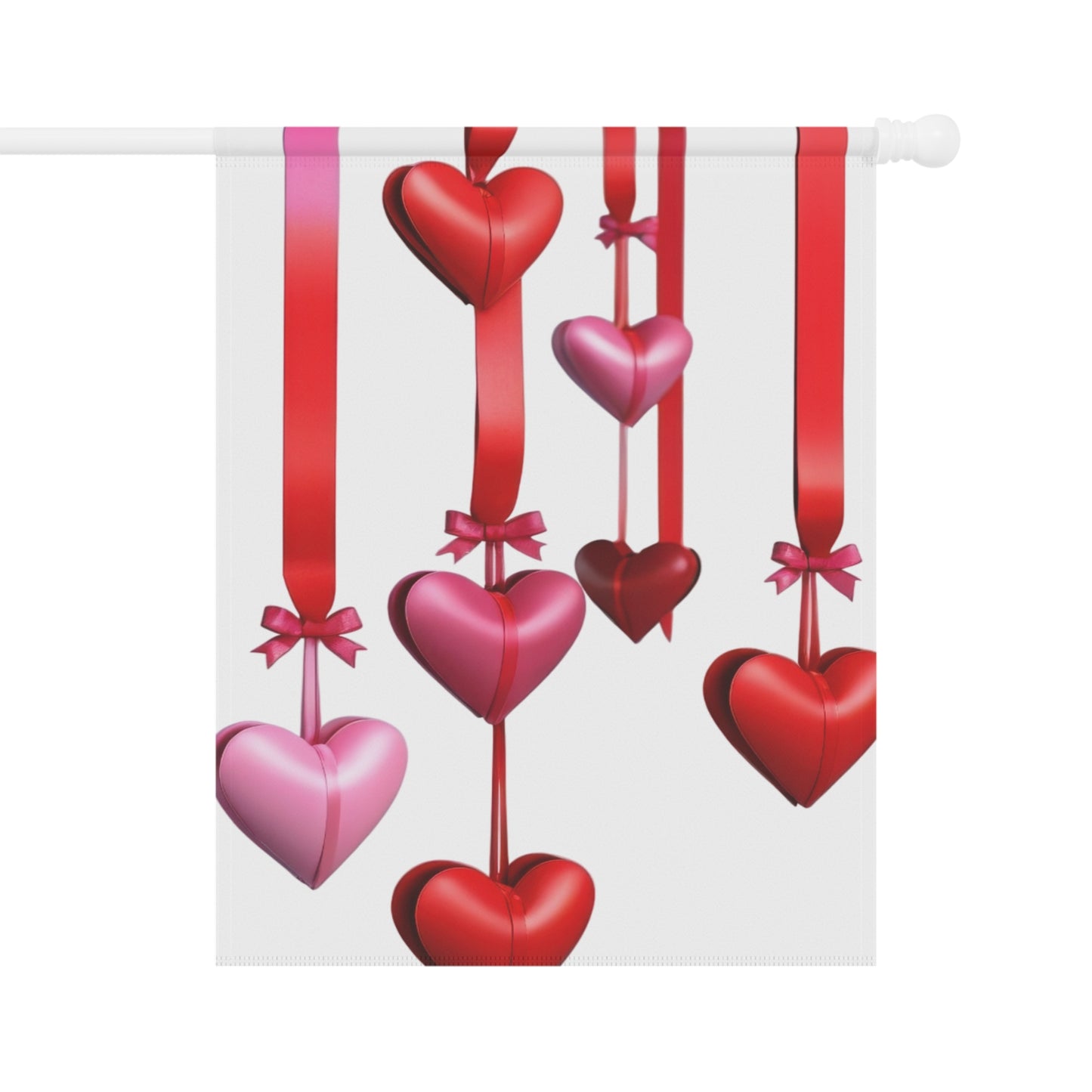 Valentine Garden Flag with Red & Pink Hanging Hearts