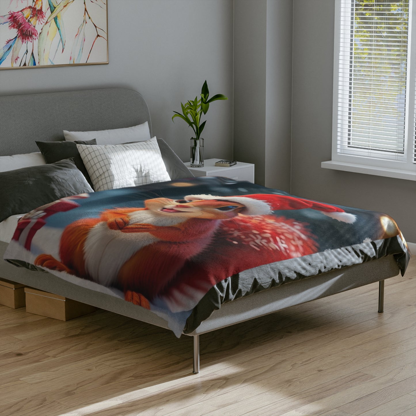 Cute Christmas Squirrel Velveteen Plush Blanket