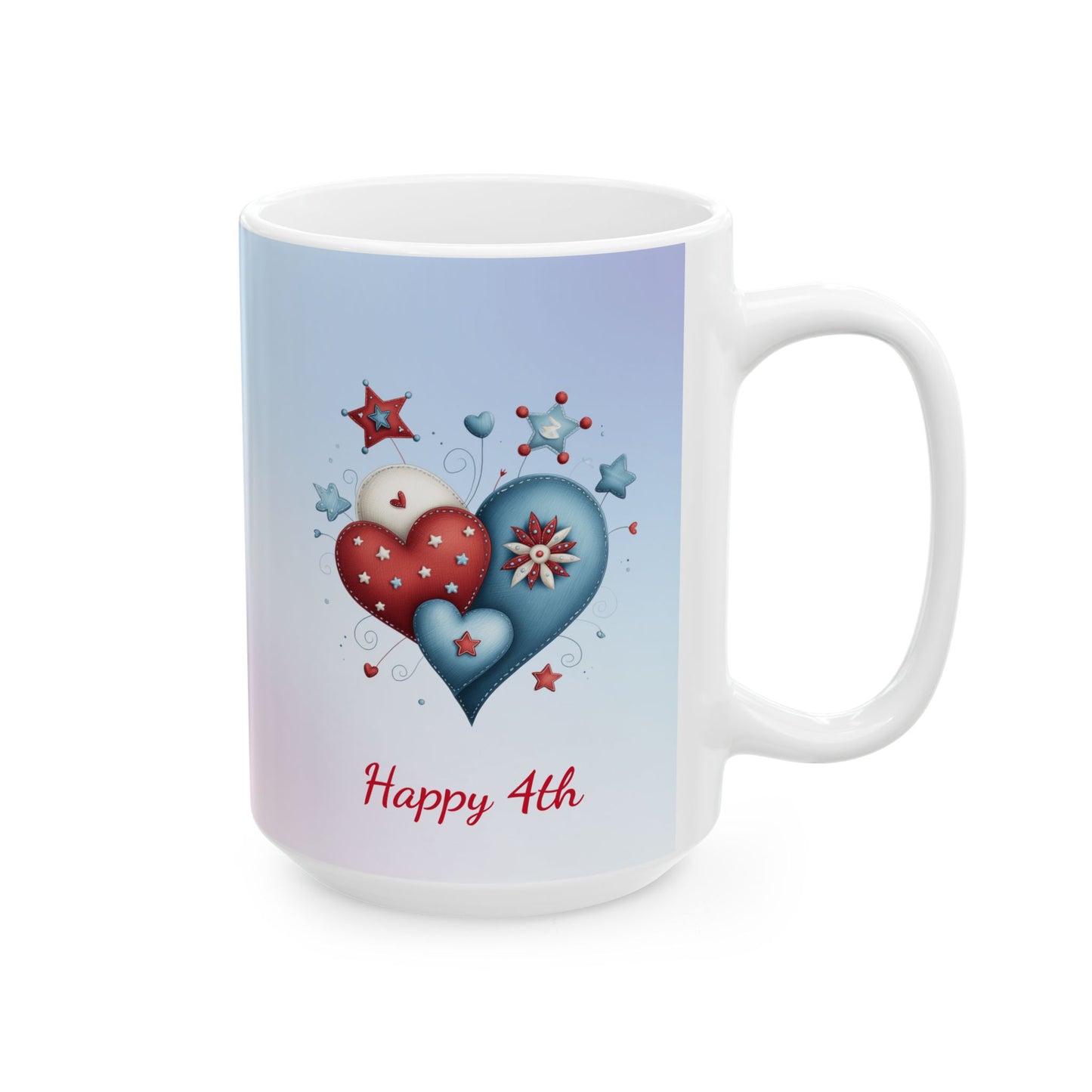 Festive Red, White & Blue Hearts Ceramic Mug