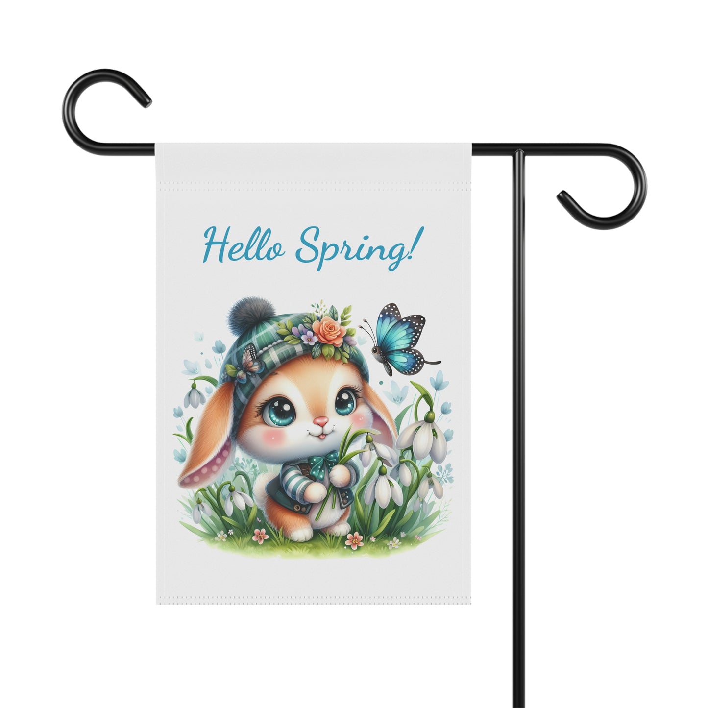 "Hello Spring!" Cute Bunny Garden Flag