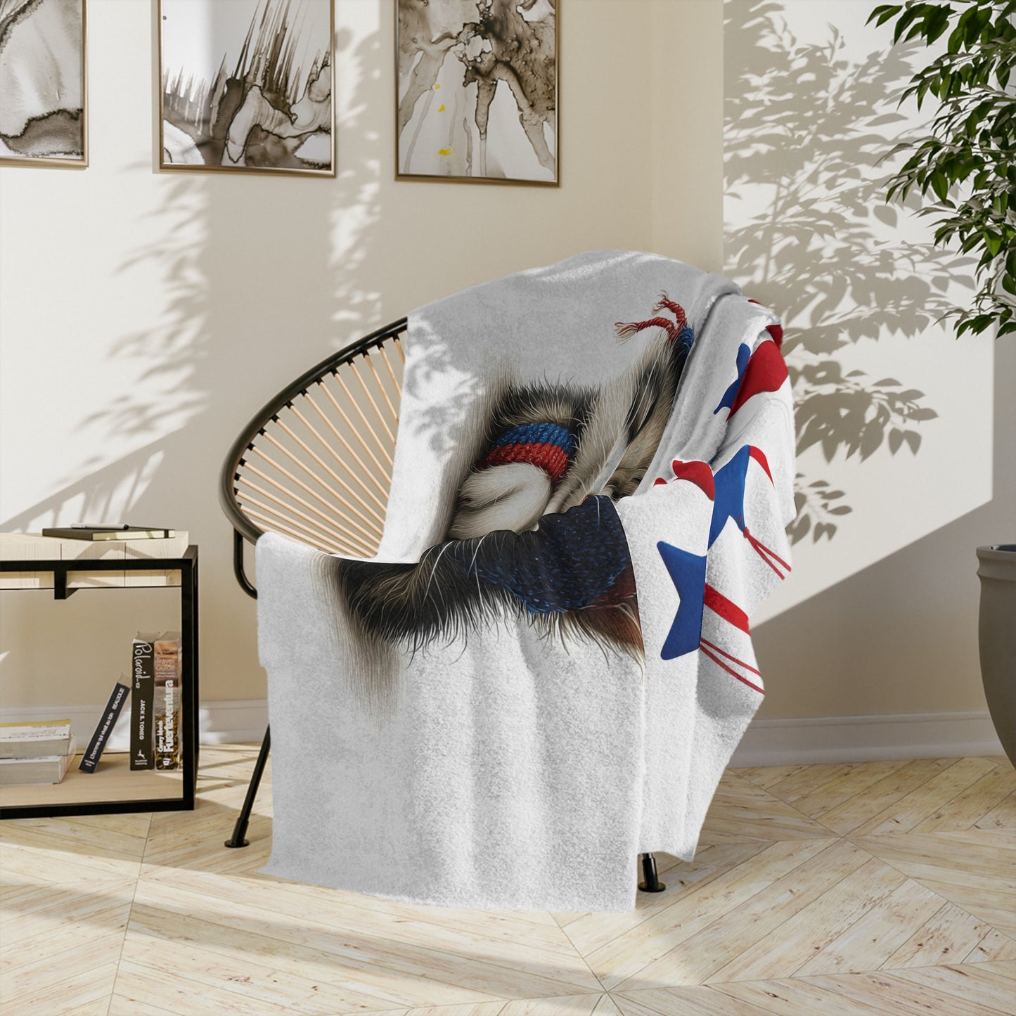 Sleeping Kitten in Patriotic Hat Velveteen Plush Blanket
