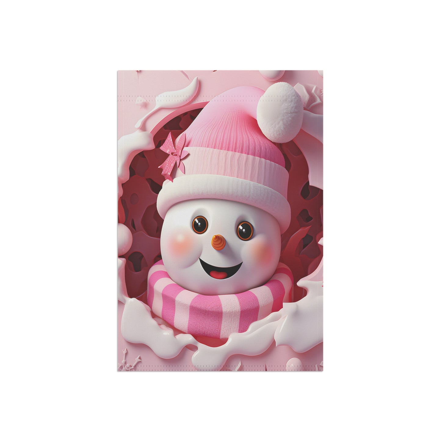Adorable Pink Snowman Garden Flag
