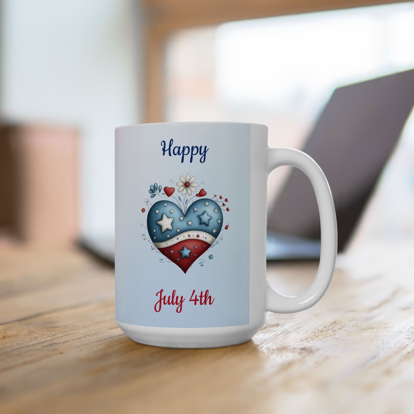 Festive Red, White & Blue Heart Ceramic Mug