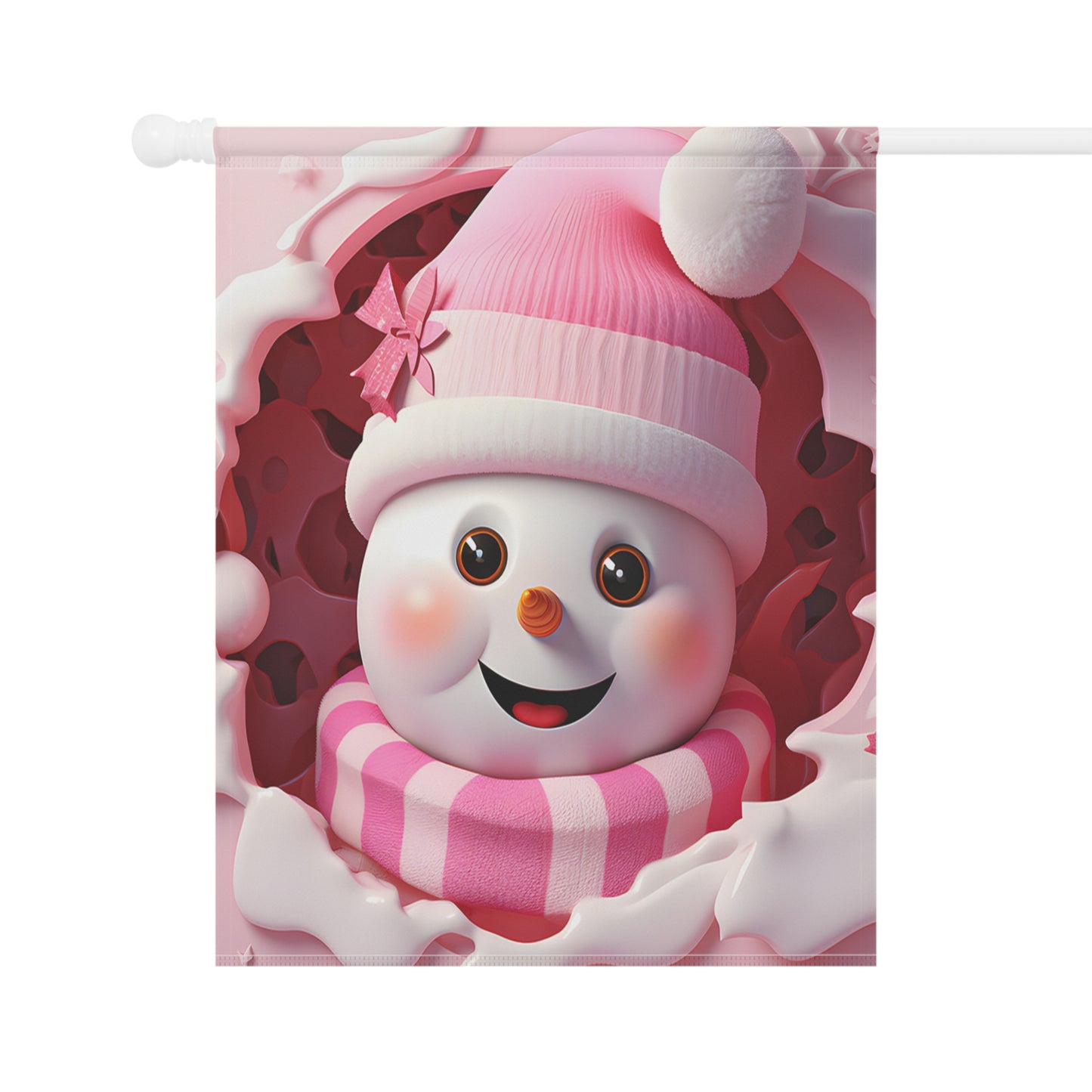 Adorable Pink Snowman Garden Flag