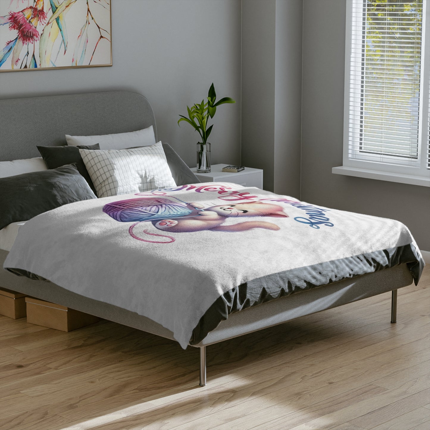 Merry Christmas Kitten Velveteen Plush Blanket