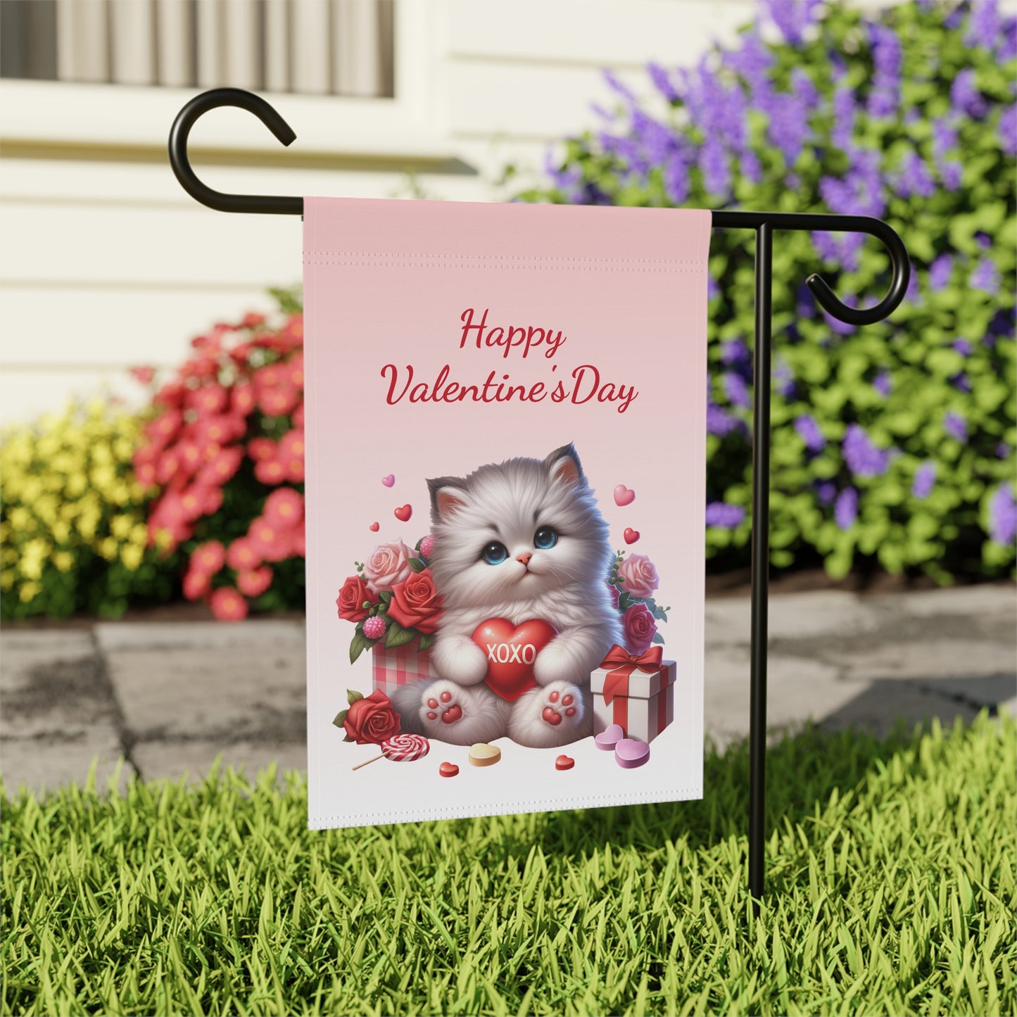 Valentine Kitten Garden Flag