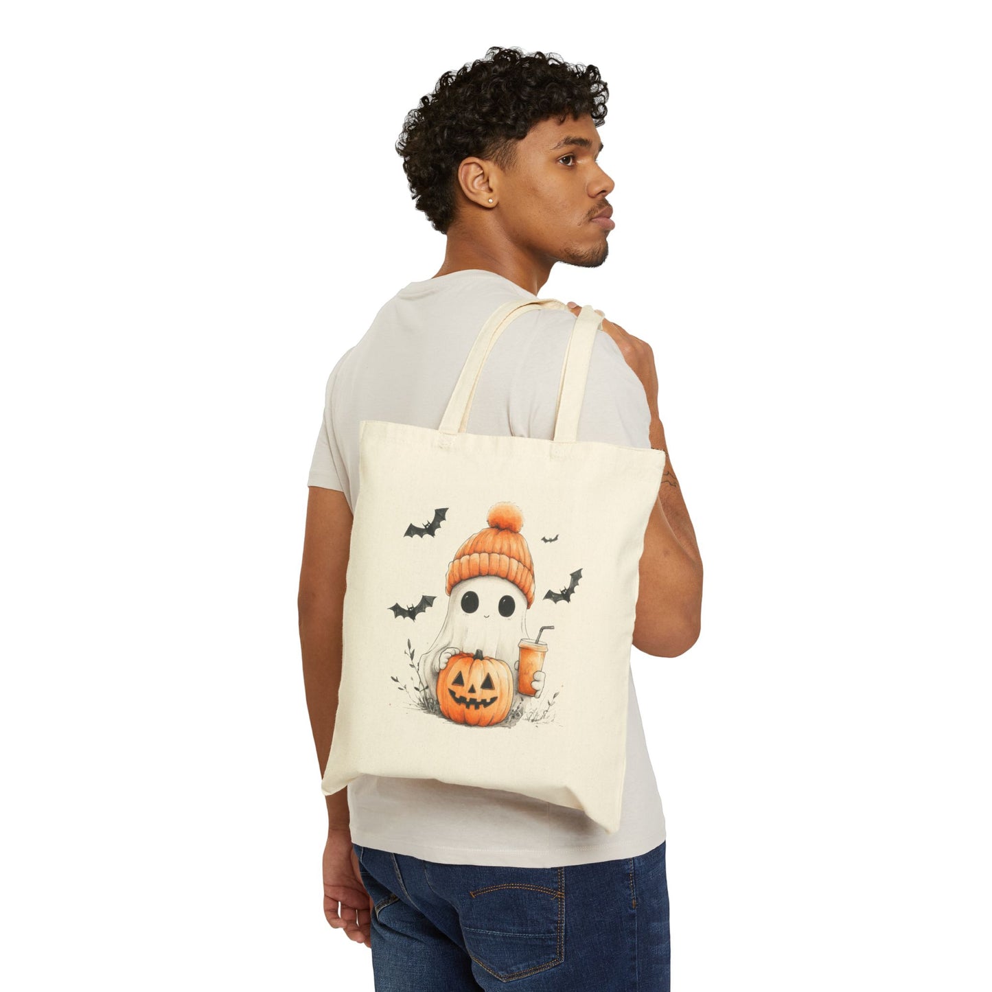Cozy Ghost with Beanie Canvas Tote Bag