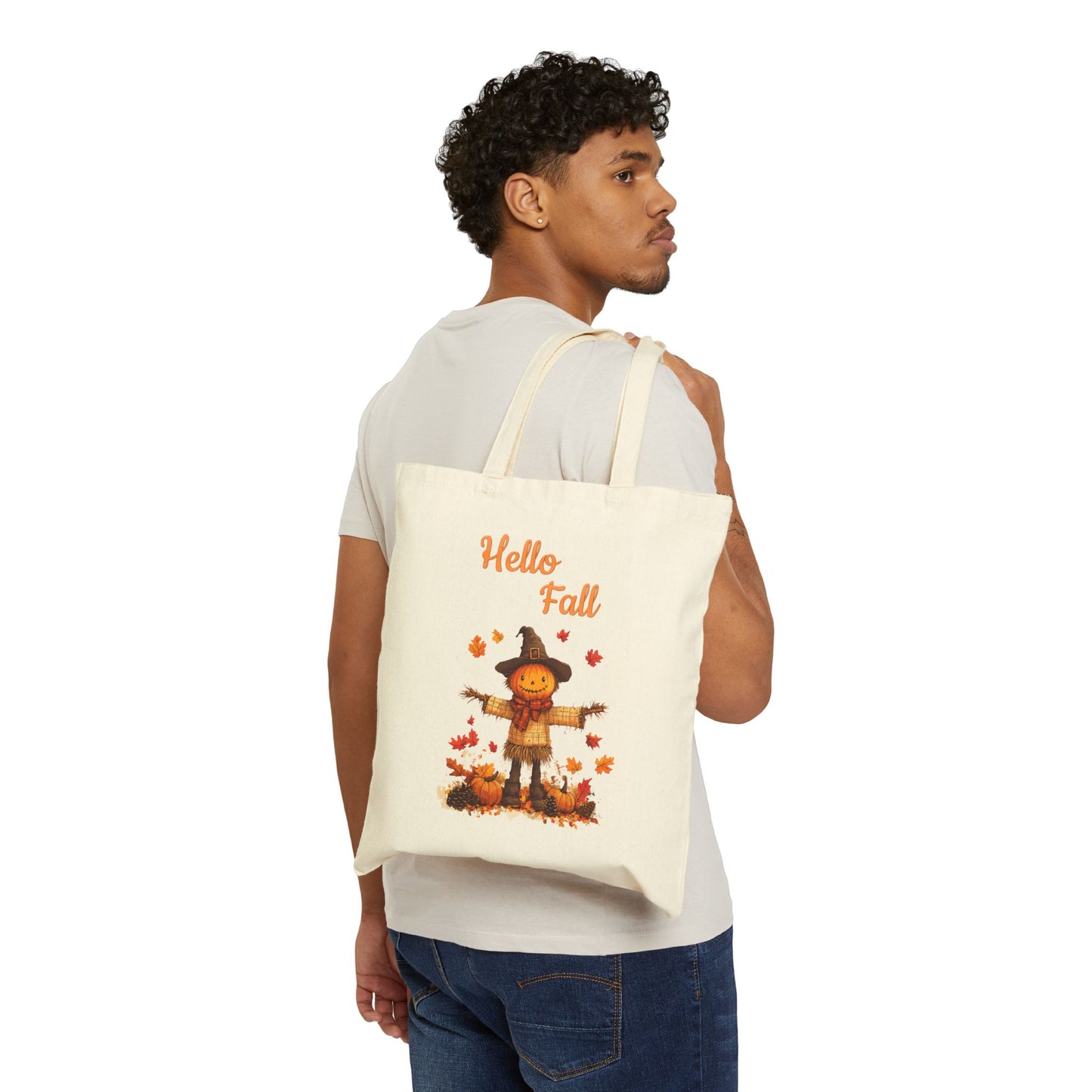Autumn Harvest Scarecrow & Pumpkin Canvas Tote Bag