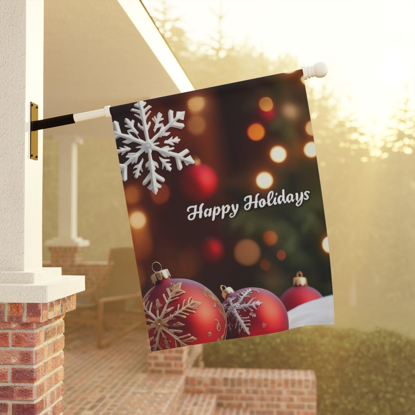 "Happy Holidays" Snowflake & Ornaments Garden Flag