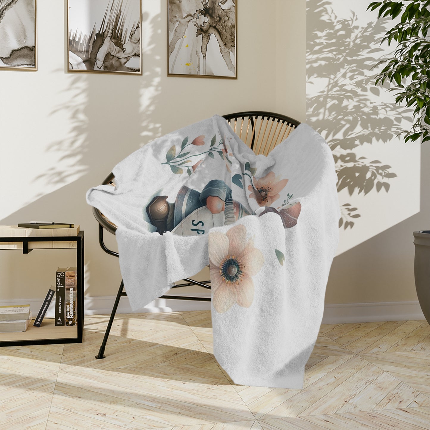 Cute "I Love Spring" Floral Gnome Velveteen Blanket