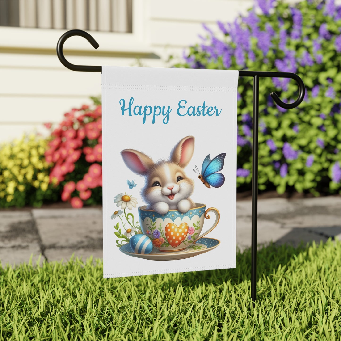 Adorable Easter Bunny in Teacup Garden Flag