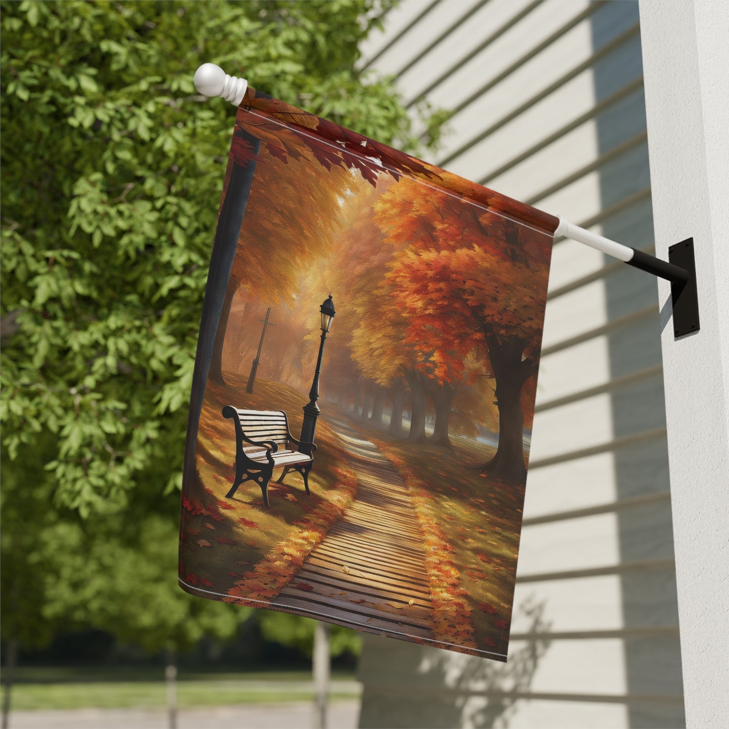 Rustic Autumn Park Path Garden Flag