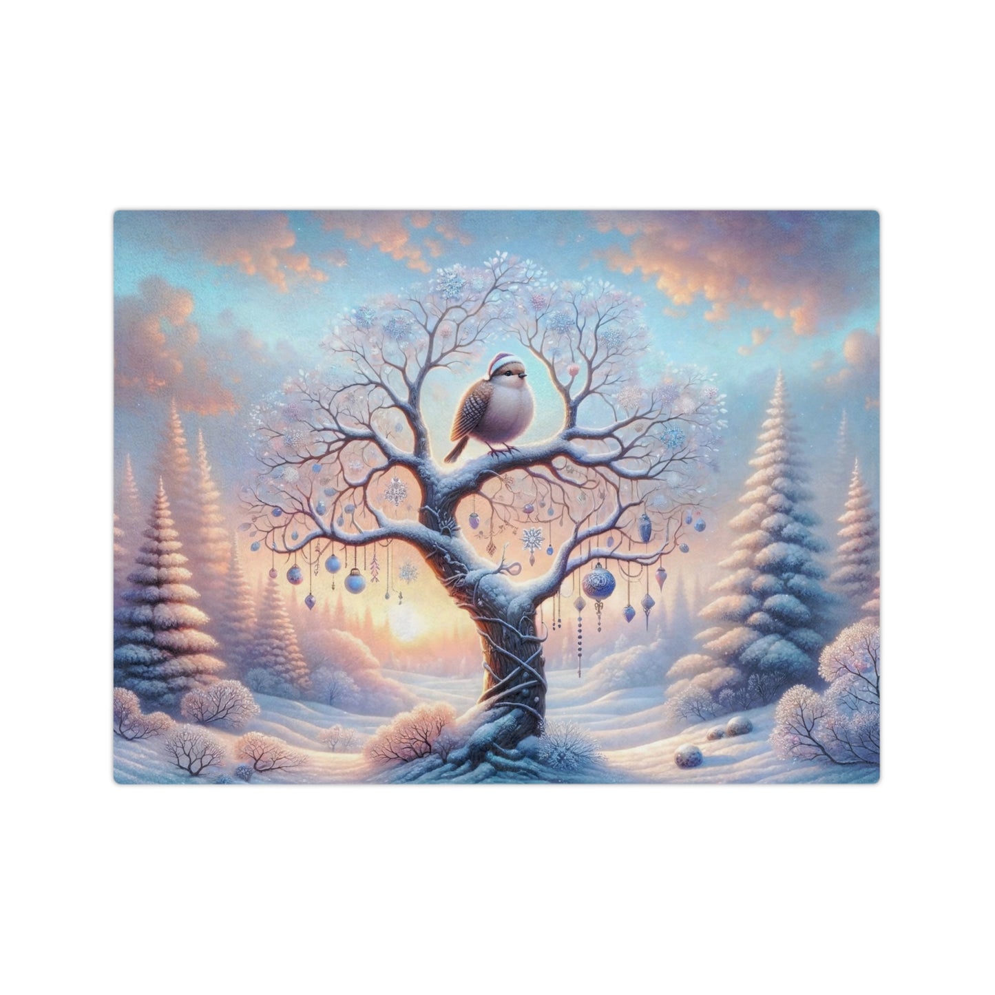 Whimsical Winter Bird Velveteen Blanket
