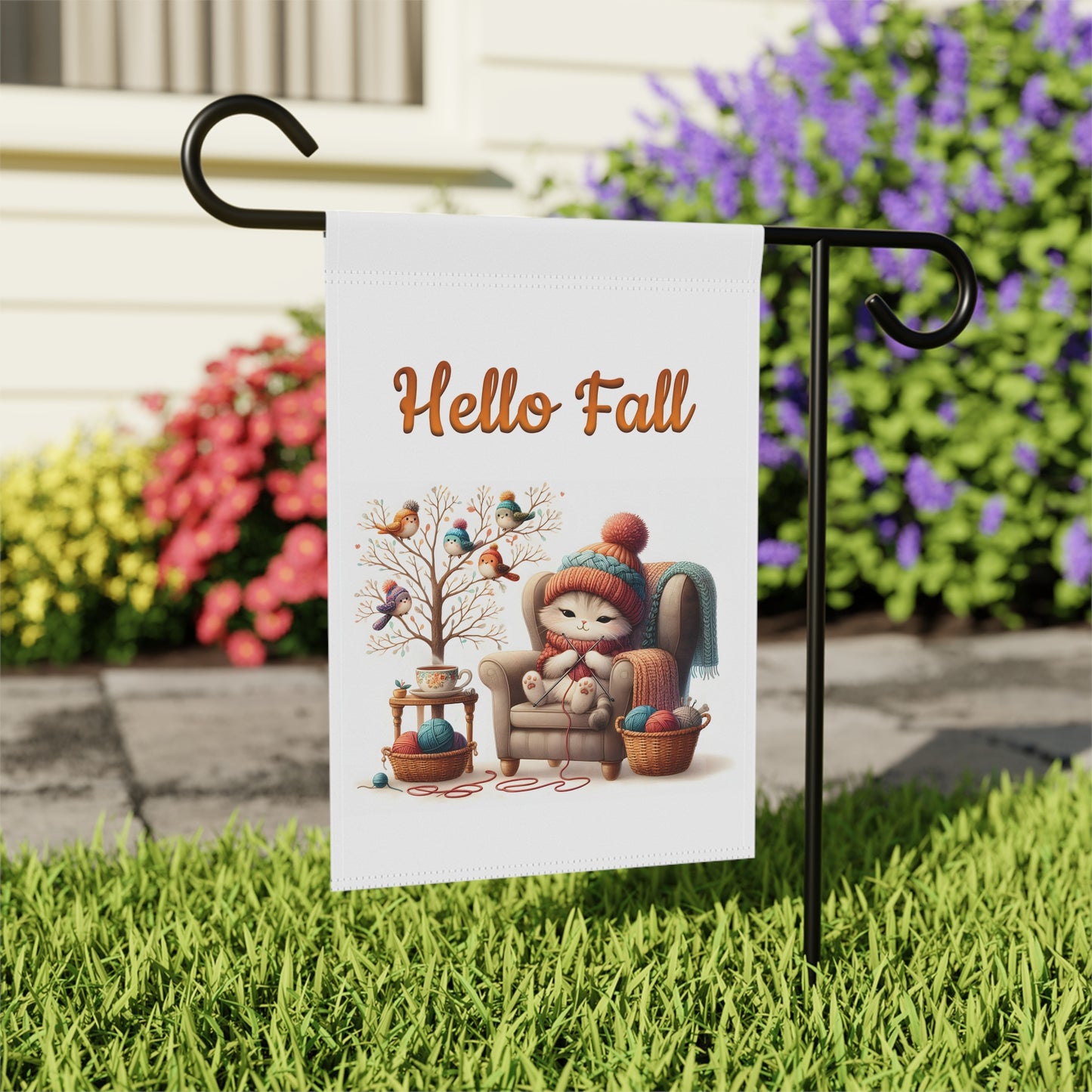 "Hello Fall" Cozy Cat Garden Flag