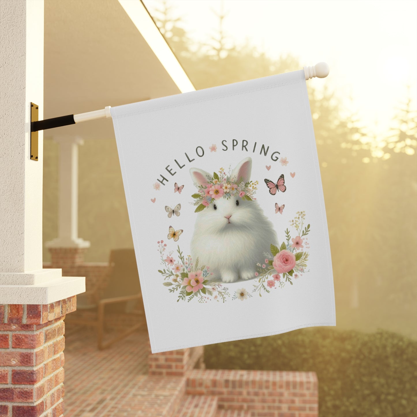 "Hello Spring" Fluffy Bunny Garden Flag