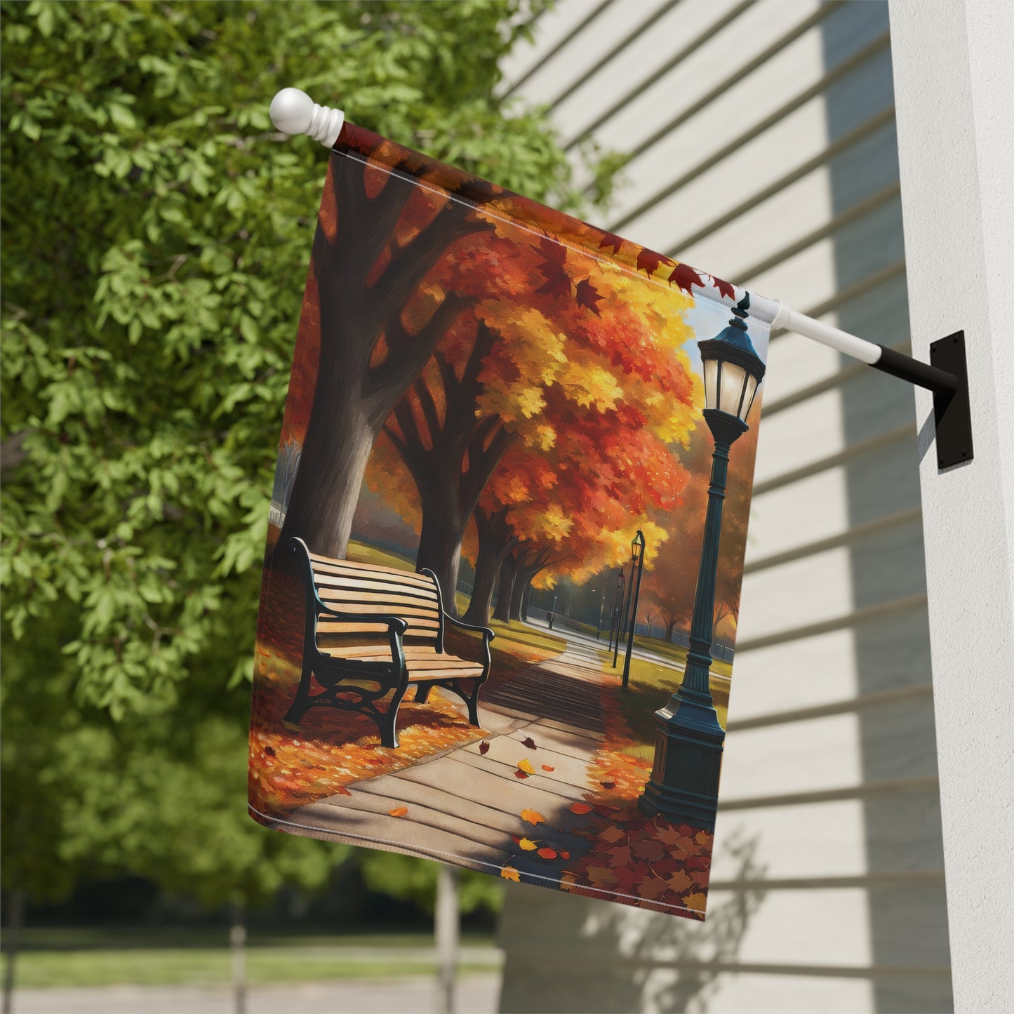 Vibrant Autumn Park Scene Garden Flag