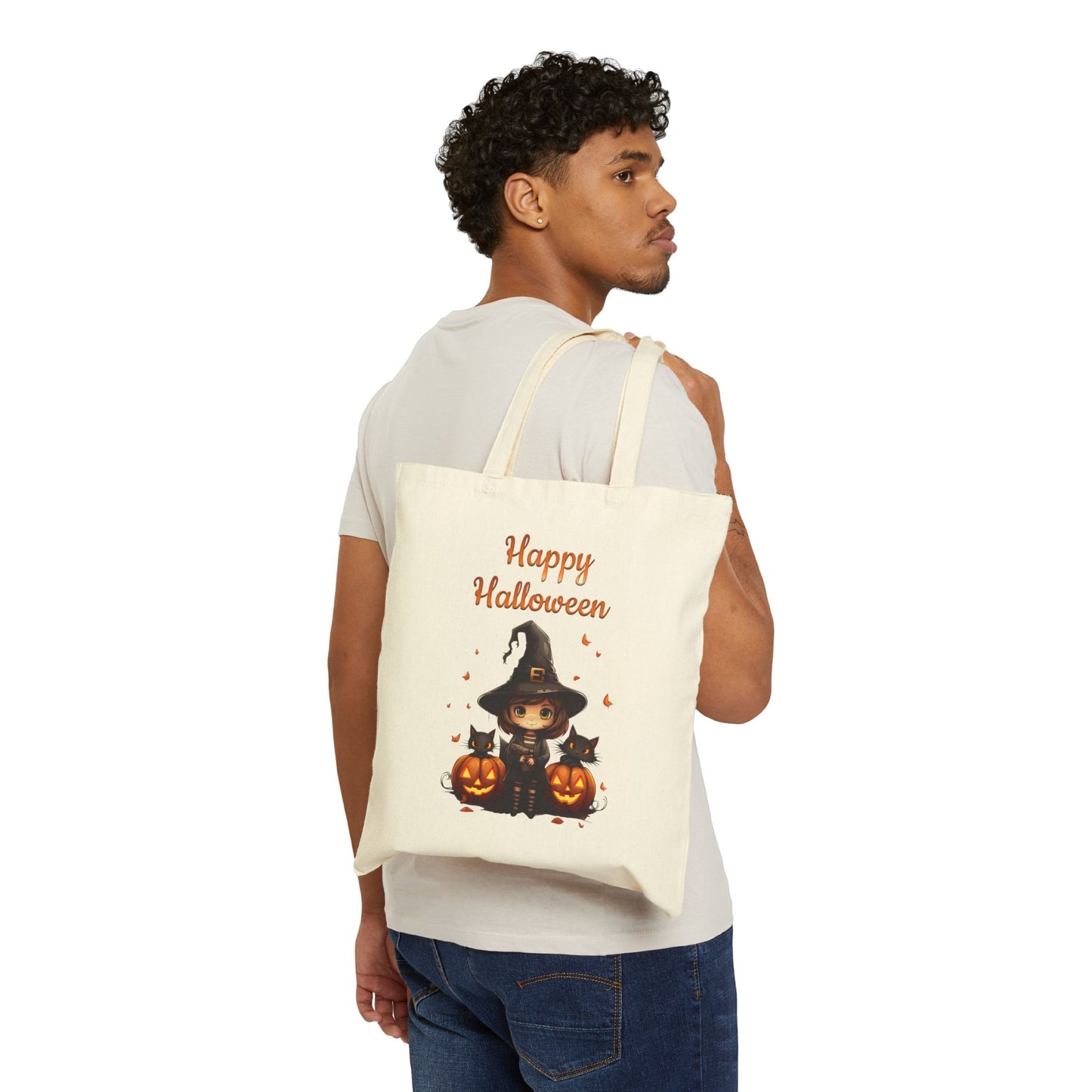 Cute Witch and Black Cats Canvas Tote Bag
